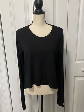 Free People Movement Black Long-Sleeve High Low Lightweight Soft Top